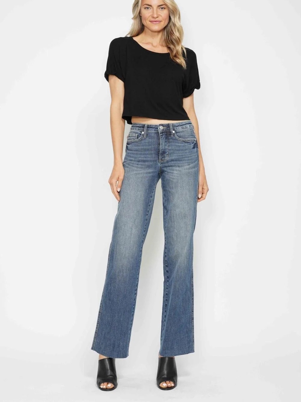 Judy Blue Mid Rise Tummy Control Vintage Raw Hem Straight Leg Jeans size 7/28